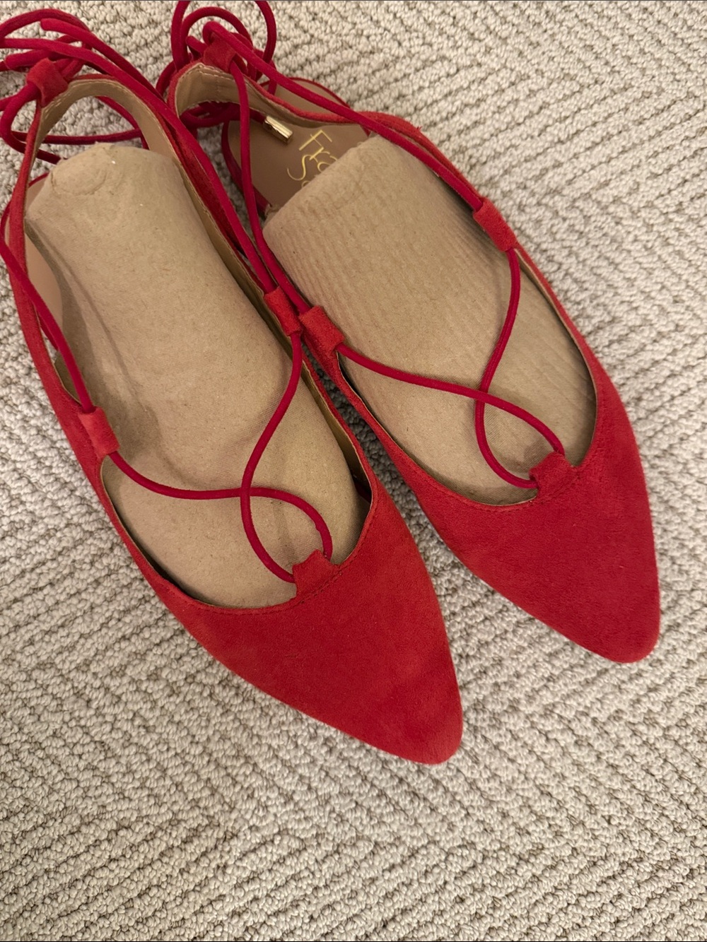 Franco Sarto Red Lace-Up Pointed Toe Flats